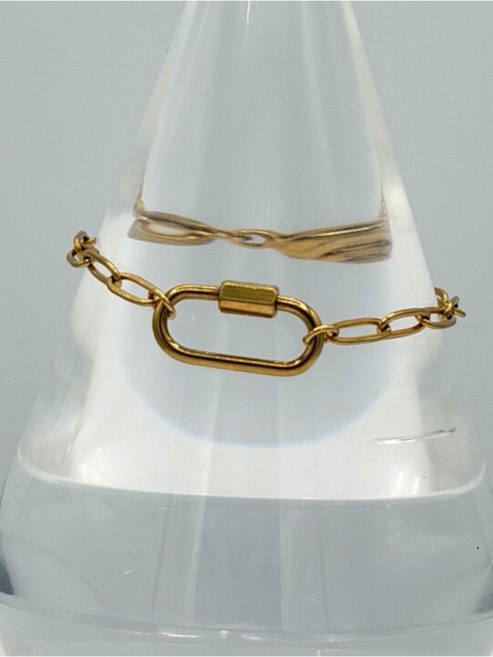 Gold Plated Carabiner Link Chain Bracelet Crystal Charm Woman’s Jewelry Pretty!